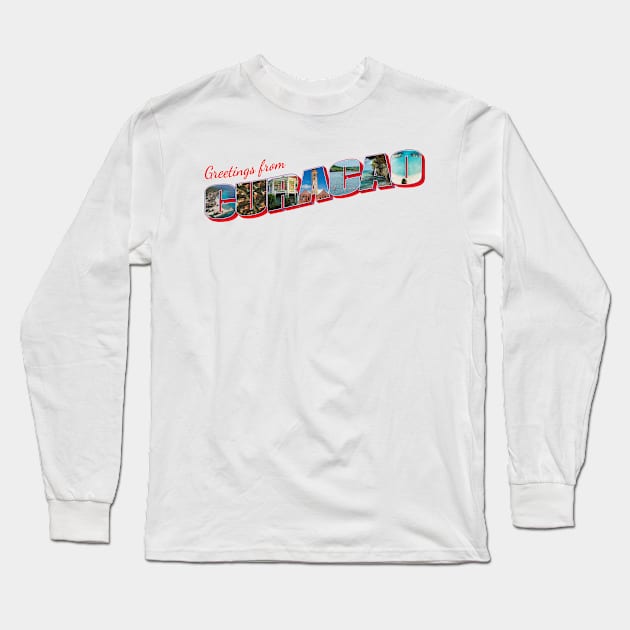 Greetings from Curacao Vintage style retro souvenir Long Sleeve T-Shirt by DesignerPropo